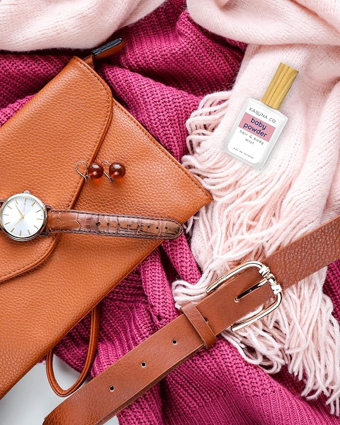 Baby Powder Natural Hair & Body Mist Spray, Pure Essential and Fragrance Oils, Alcohol-Free, Handmade in California, 0.5Fl Oz