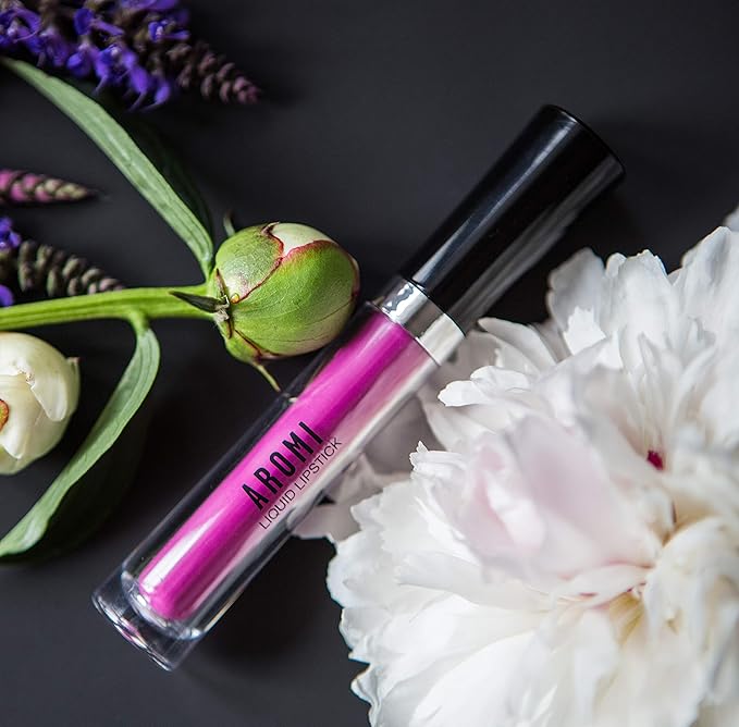 Aromi Bright Pink Matte Liquid Lipstick | Long-Lasting, Magenta Fuchsia Lip Color for Women, Blue Undertones, Vegan, Waterproof (Pink Peonies)