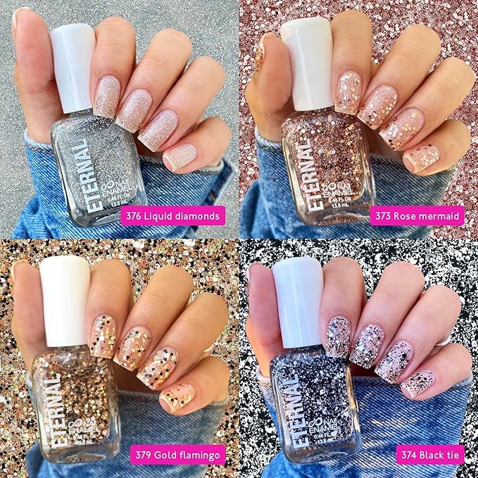 Eternal Glitter Nail Polish Set for Women (CONFETTI CARNIVAL) - Rose Gold Nail Polish Set for Girls | Long Lasting & Quick Dry Nail Polish Kit for Home DIY Manicure | Made in USA, 13.5mL (Set of 4)