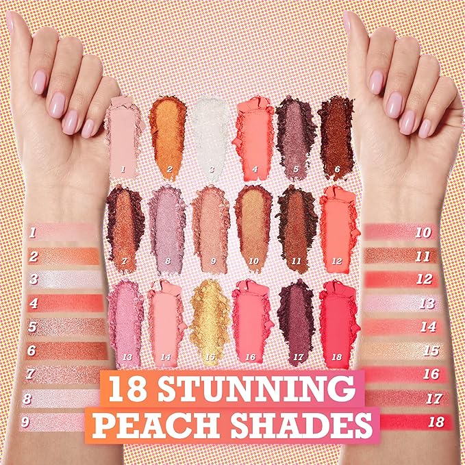 Peach Please 18 Colour Eyeshadow Palette for Beauty - Eyeshadow Cosmetics with Matte Metallic Sparkle Shimmer Pink & Highlighter Eye Makeup for Girls & Powder Eye Shadow Pallet