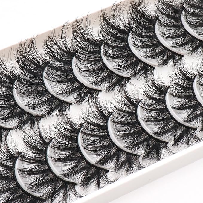Veleasha Lashes Fluffy Wispy Faux Mink Eyelashes Criss-cross False Lashes 10 Pairs Pack Fake Eyelashes for Women (6D60)