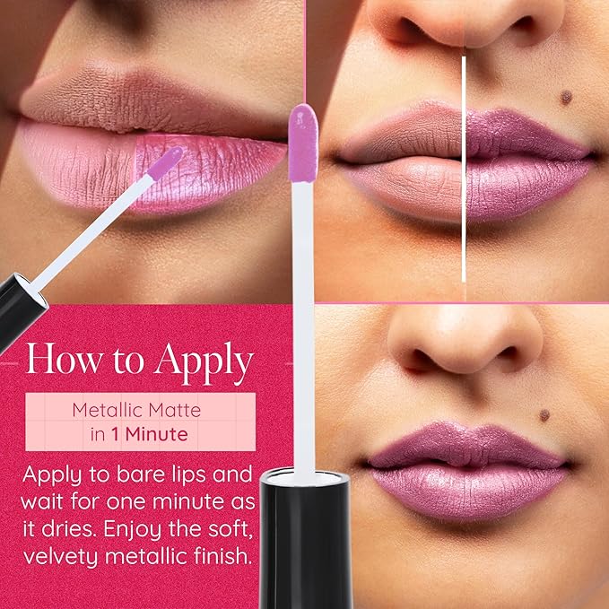 Aromi Metallic Matte Liquid Lipstick - Light Pink Lip Color for Women, Shimmery Finish, Long-Lasting Lipstick, Waterproof (Cotton Candy)