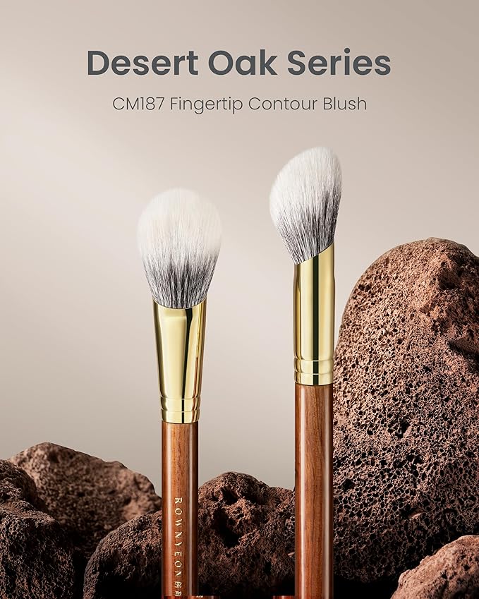 Desert Oak Series Fingertip Contour Brush - Finger-Shaped Dual Goat Hair for Seamless Blush & Sculpting, Bubinga Handle & Brass Ferrule (CM 187)