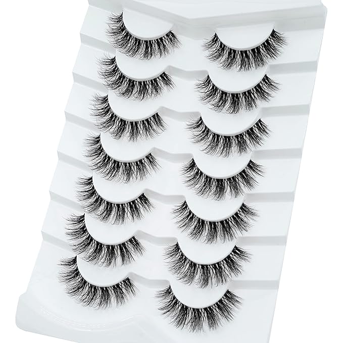 3D Clear Band False EyeLashes Natural Look Cat Eye Wispy Fake lashes Short Supernatural Cross Soft Reusable Lashes 7 Pairs-Happy Heartbeat(No.202)