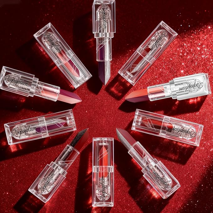 2 in 1 Dark Red Matte Lipstick Glitter Silver Lipstick Dual Sided Waterproof Lipsticks for Women One Stroke Two-Tone Long Lasting Lip Stick for Christmas Halloween,DU-Q9