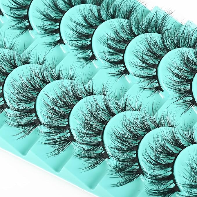 Wispy Lashes Natural Eyelashes Mink Lash Strips Natural Look Demi Wispies False Strip Lashes Pack 10 Pairs Short Fluffy Eyelash Set for Almond and Hooded Eyes