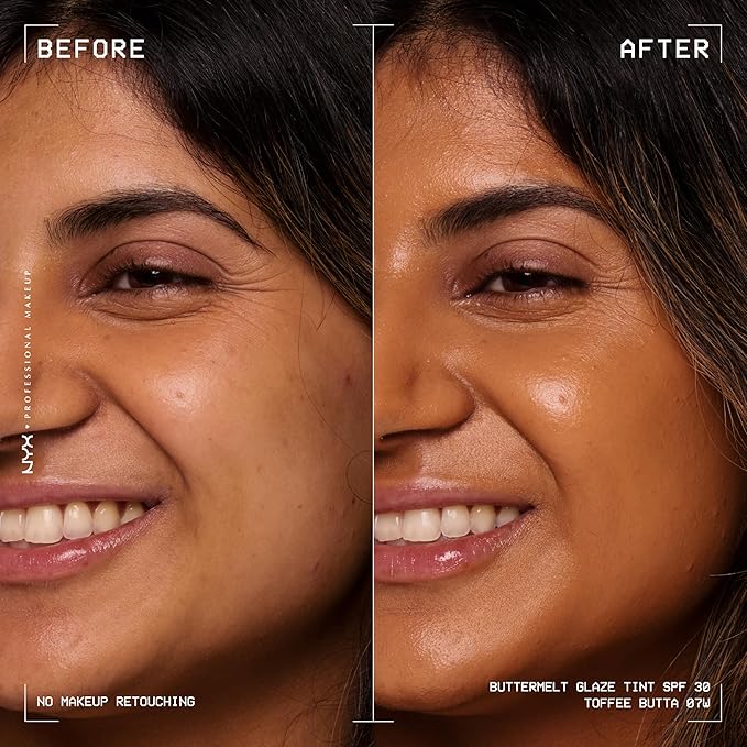 NYX PROFESSIONAL MAKEUP Buttermelt Glaze Soft Glow Skin Tint + SPF 30, Up To 12HR Wear, 07 Toffee Butta