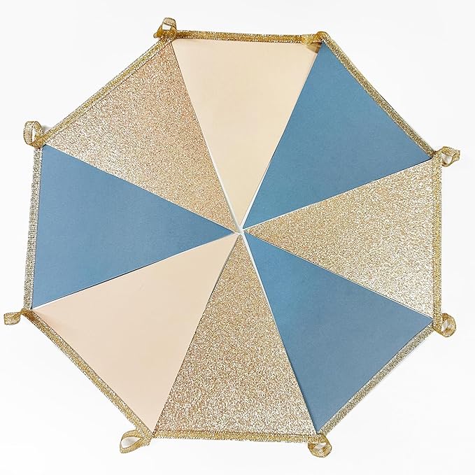 30Ft Champagne Gold Dusty Blue Beige Party Decorations Pennant Banner Flag Hanging Paper Triangle Bunting for Baby Shower Birthday Graduation Wedding Bachelor Retirement Nautical Party Supplies