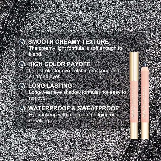 Oulac Black Eyeshadow Pencil - Waterproof Eye Shadow Stick Smooth and Long Lasting, Shimmering Glitter Finish, Blendable Eyes Makeup, Vegan Beauty 3.8g, (06) Text Me Black