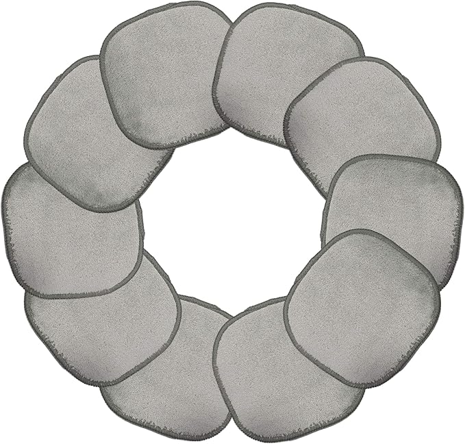 Polyte Premium Hypoallergenic Microfiber Fleece Makeup Remover and Facial Cleansing Cloth, 5 x 5 in, 10 Pack (Gray)