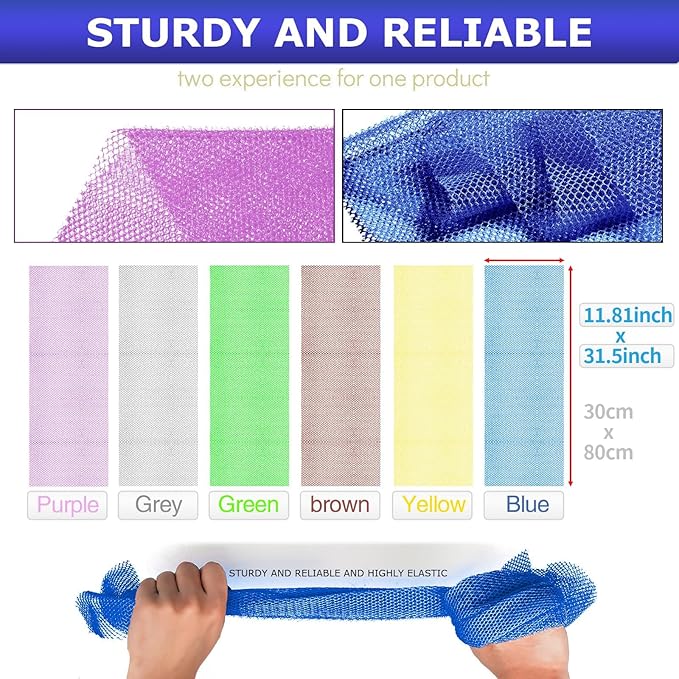 UJFQBH 6 Pieces African Net Sponge Long Bath Sponge Exfoliating Shower Body Scrubber for Daily Use, Terrific for Smoother Skin - Back Scrubber for a Refreshing Experience (Purple - Orange)